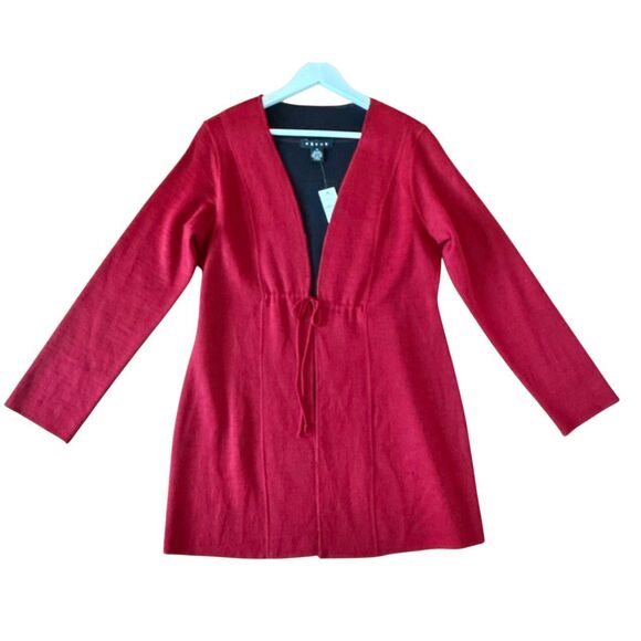 Revue NWT red reversible  wool tie front cardigan sweater M - Picture 1 of 9